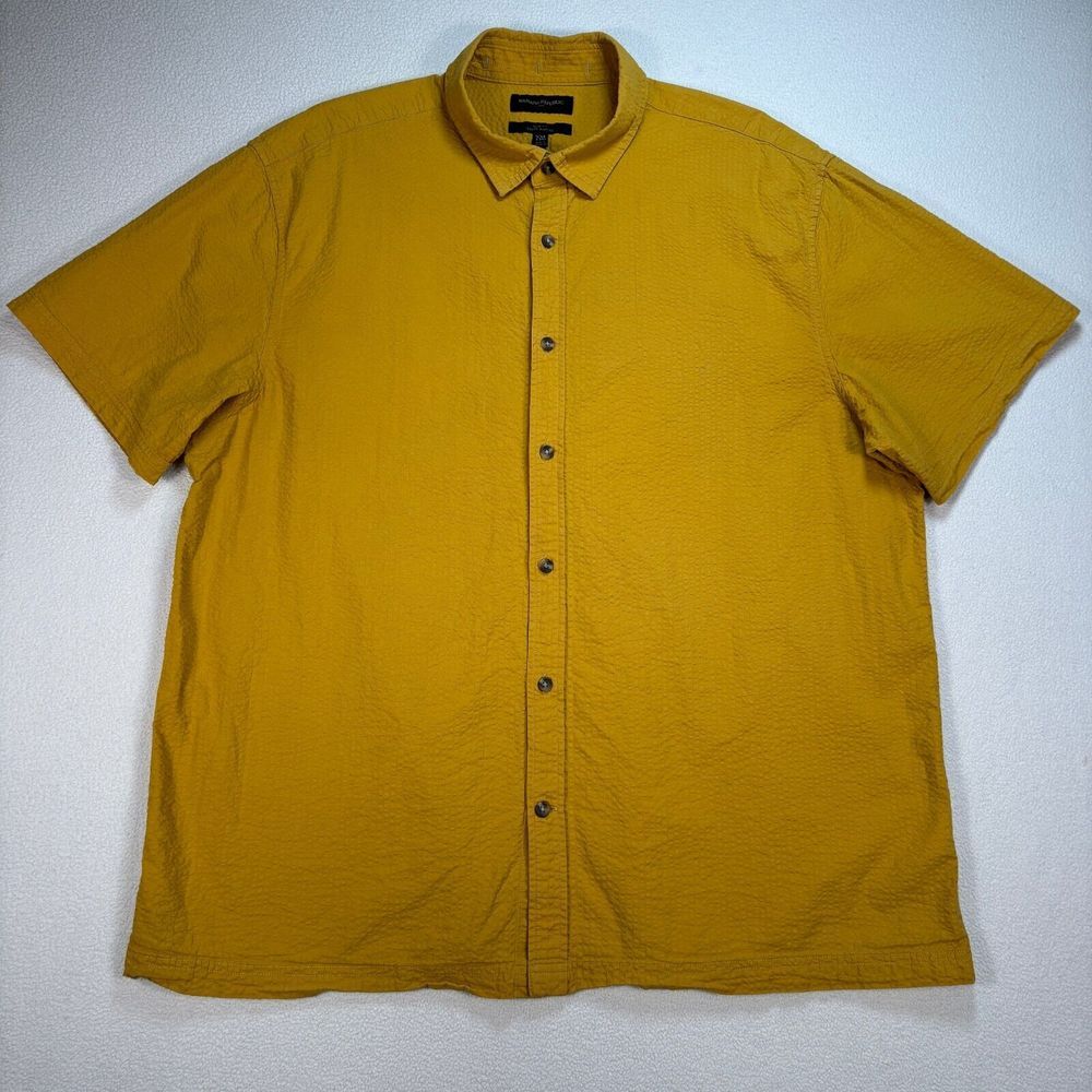 Banana Republic Shirt Men's 2XL Mustard Yellow Seersucker Cotton Slim Button Up‎